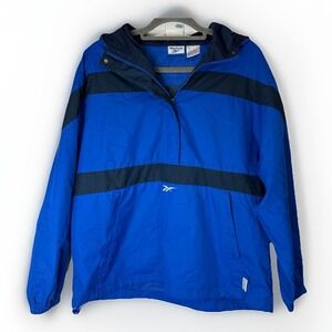 Reebok Men's Anorak Windbreaker Pullover Hooded Jacket Size Medium Blue Vintage